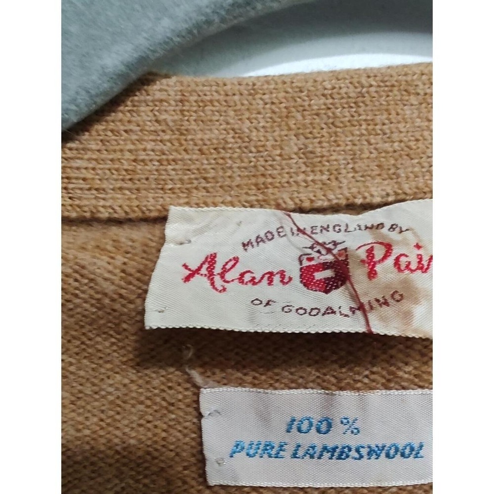 Vintage 60s Alan Paine 100% Lambswool Cardigan Mustard Yellow Sz 44 Kurt Cobain - Picture 6 of 8